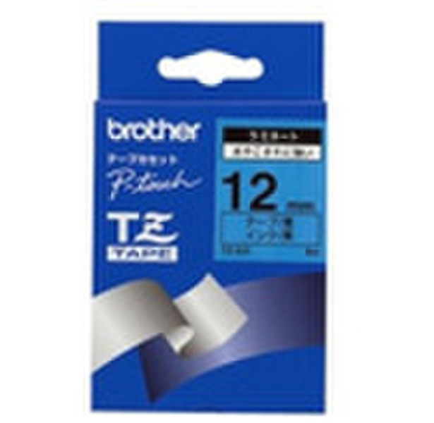 Brother Gloss Laminated Labelling Tape - 12mm, Black/Blue TZ Etiketten erstellendes Band