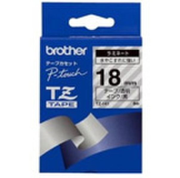 Brother Black on Clear Gloss Laminated Tape, 18mm TZ этикеточная лента