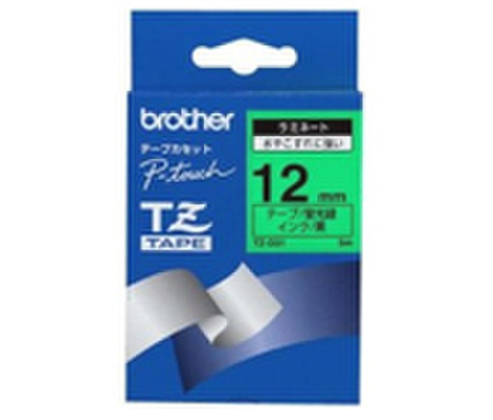 Brother Gloss Laminated Labelling Tape - 12mm, Black/Green TZ label-making tape