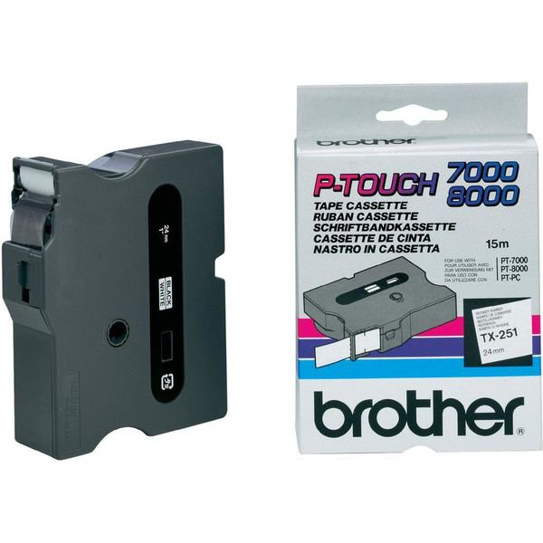 Brother TX-251 Черный на белом TX этикеточная лента