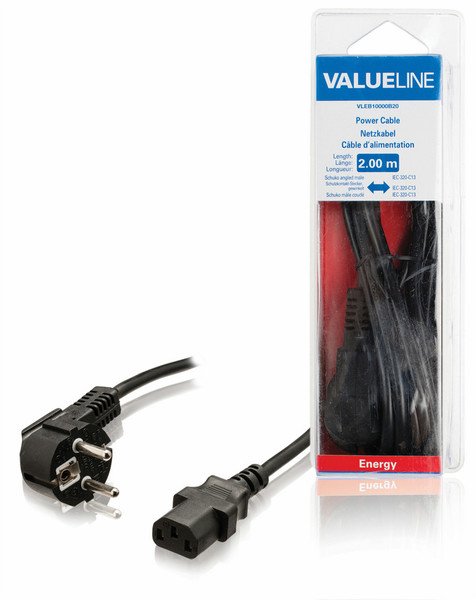 Valueline VLEB10000B20 2m Power plug type F C13 coupler Black power cable