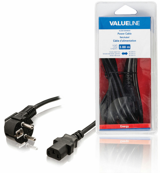 Valueline VLEB10000B30 3m Netzstecker Typ F C13-Koppler Schwarz Stromkabel