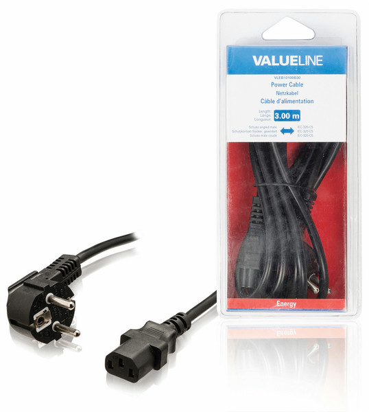 Valueline VLEB10100B30 3m Power plug type F C5 coupler Black power cable