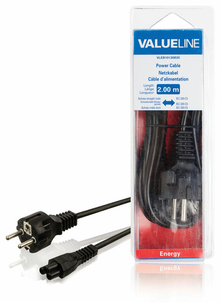 Valueline VLEB10130B20 2m Power plug type F C5 coupler Black power cable