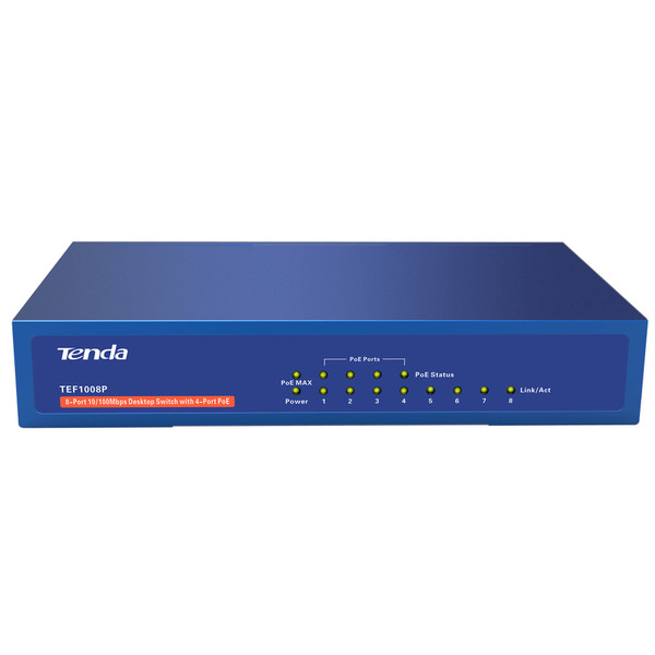 Tenda TEF1008P L7 Fast Ethernet (10/100) Power over Ethernet (PoE) Синий сетевой коммутатор