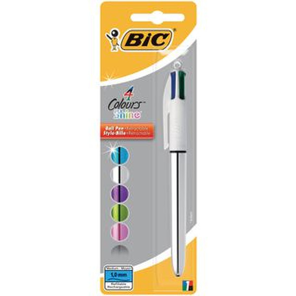 BIC 902126 Clip-on retractable ballpoint pen Черный, Синий, Зеленый, Красный 1шт шариковая ручка