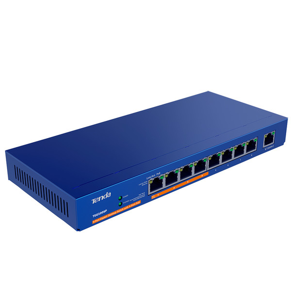 Tenda TEG1009P Unmanaged L2 Gigabit Ethernet (10/100/1000) Power over Ethernet (PoE) Blue network switch