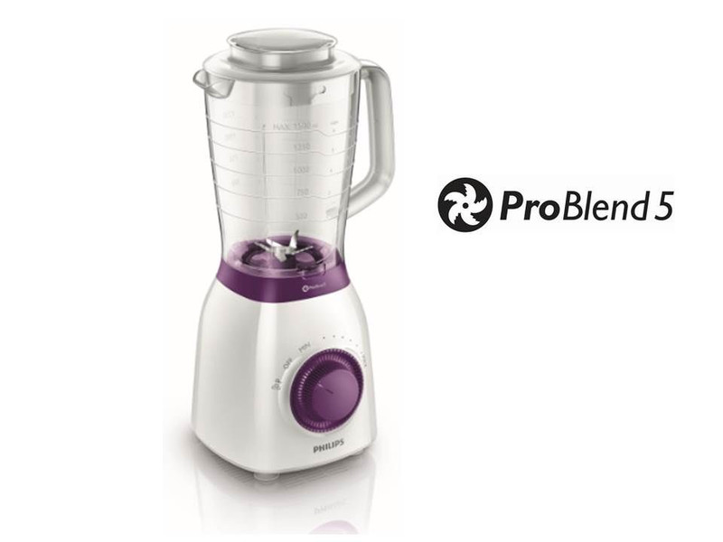 Philips Viva Collection HR2162/00 Tabletop blender 2L 600W Violet,White blender