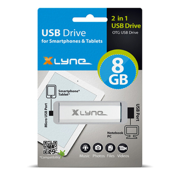 xlyne OTG 8GB 8ГБ USB 2.0/Micro-USB Алюминиевый USB флеш накопитель