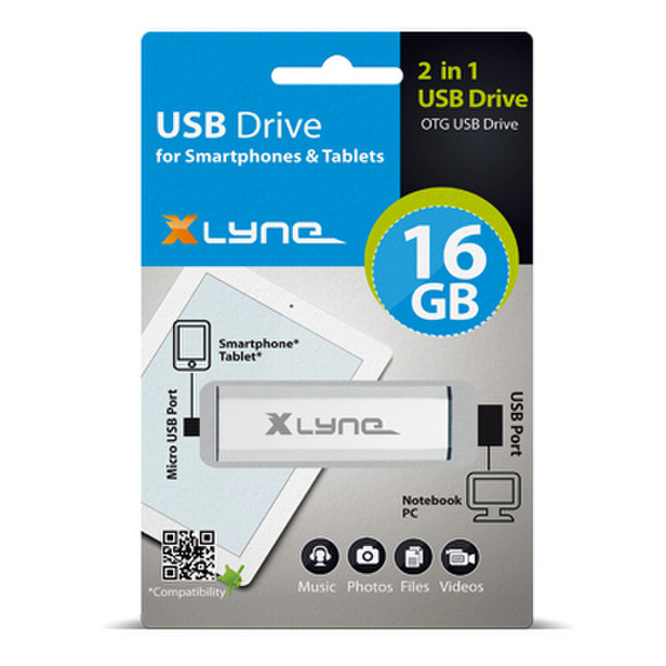 xlyne OTG 16GB 16ГБ USB 2.0/Micro-USB Алюминиевый USB флеш накопитель