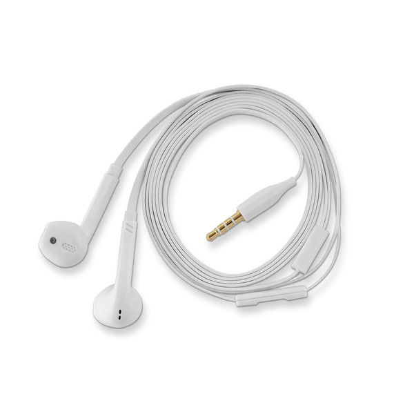 V7 Stereo-Ohrhörer in Weiß mit Inline-Mikrofon – Freisprechbetrieb und kein Kabelgewirr dank flachem Kabeldesign