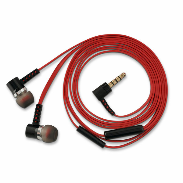 V7 Geräuschisolierende Stereo-Earbuds in Rot mit Inline-Mikrofon – Freisprechbetrieb und kein Kabelgewirr dank flachem Kabeldesign