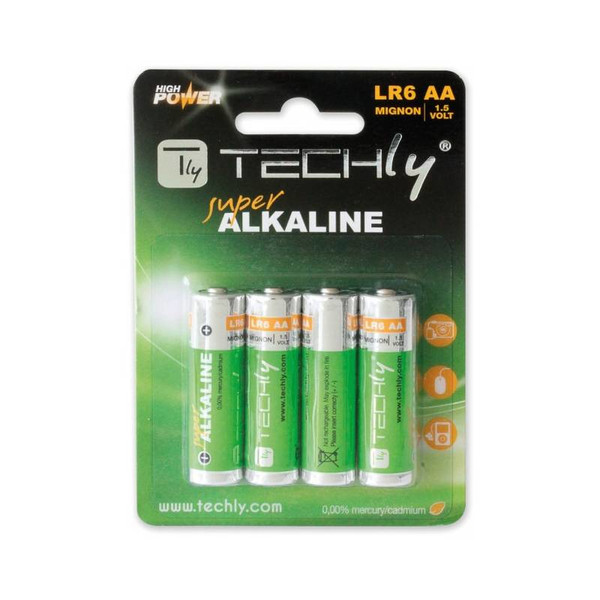 Techly Blister 4 AA Alkaline Batteries High Power Stilo LR06 1.5V IBT-KAL-LR06T