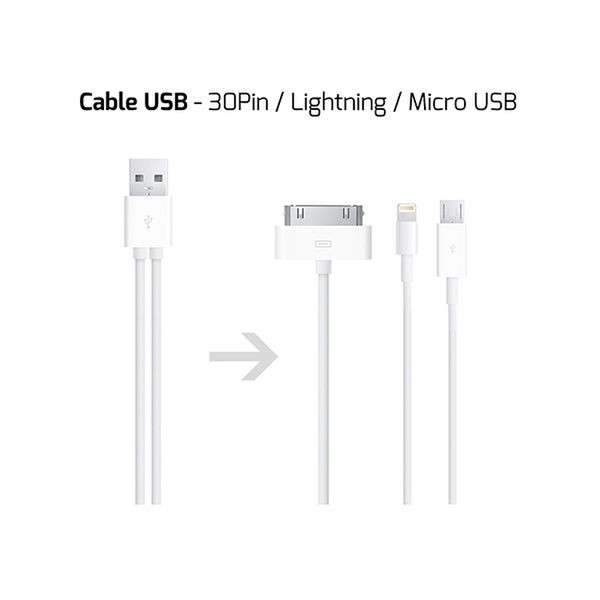 Unotec 32.0121.00.00 0.15m USB A Micro-USB B/Samsung 30-p/Lightning White USB cable
