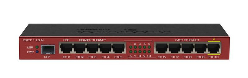 Mikrotik RB2011ILS-IN Eingebauter Ethernet-Anschluss Schwarz, Bordeaux Router