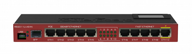 Mikrotik RB2011UIAS-IN Gigabit Ethernet (10/100/1000) Power over Ethernet (PoE) Red network switch