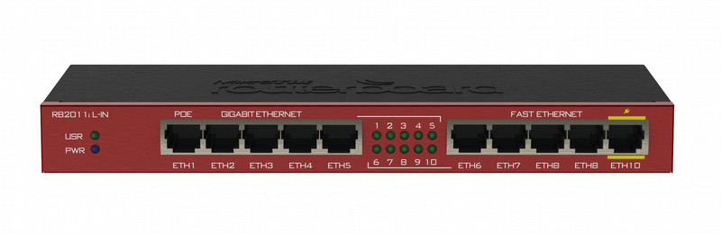 Mikrotik RB2011IL-IN Gigabit Ethernet (10/100/1000) Power over Ethernet (PoE) Red network switch