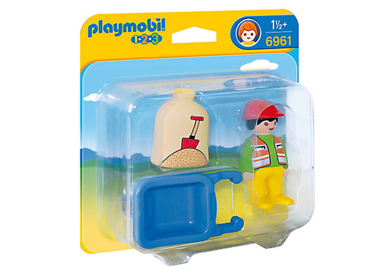 Playmobil 1.2.3 Worker with Wheelbarrow 1шт фигурка для конструкторов