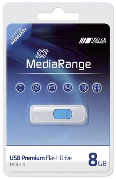 MediaRange MR971 8ГБ USB 2.0 Белый USB флеш накопитель
