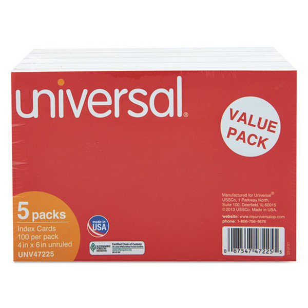 Universal UNV47225 Белый 100шт учетная карточка