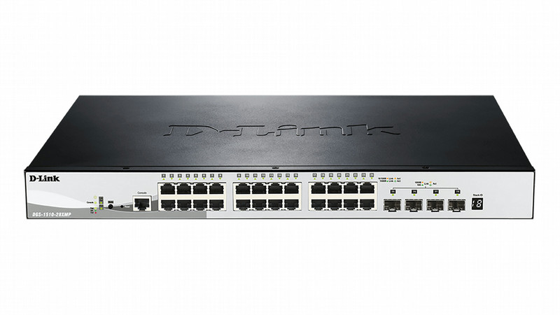 D-Link DGS-1510-28XMP Управляемый L2/L3 Gigabit Ethernet (10/100/1000) Power over Ethernet (PoE) Черный, Серый сетевой коммутатор