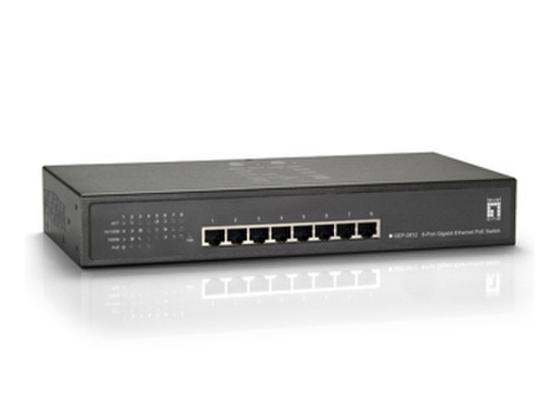 LevelOne GEP-0812 Unmanaged L2 Gigabit Ethernet (10/100/1000) Power over Ethernet (PoE) Black