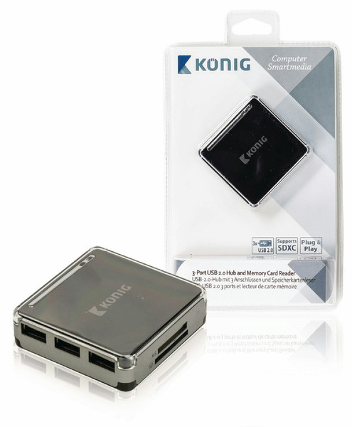 König CSU2CHC100BL USB 2.0 Black,Silver card reader