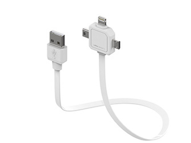 Allocacoc POWER USBCABLE 0.8m USB A Micro-USB B/Apple 30-p/Samsung 30-p Weiß