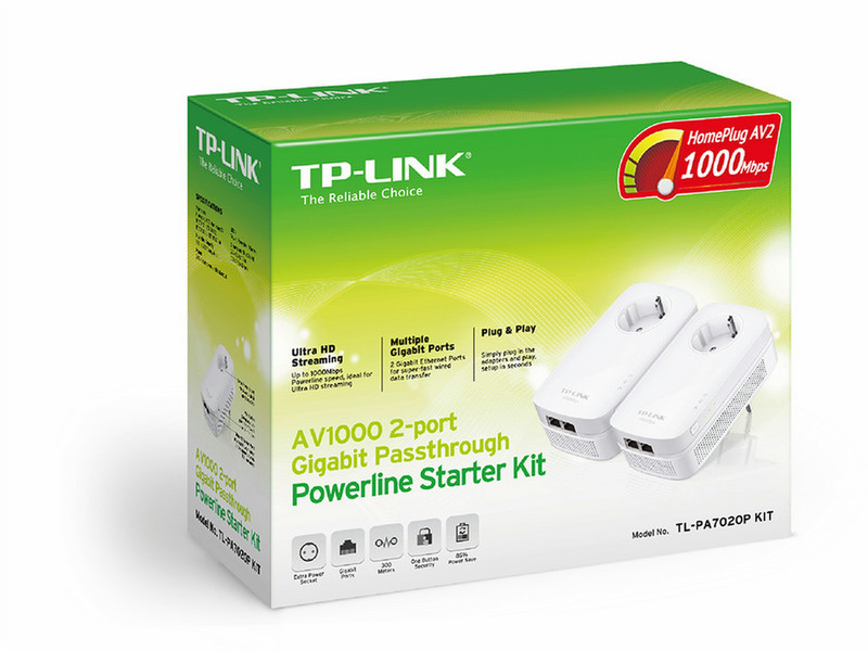 TP-LINK AV1000 Eingebauter Ethernet-Anschluss Weiß 2Stück(e) PowerLine Netzwerkadapter
