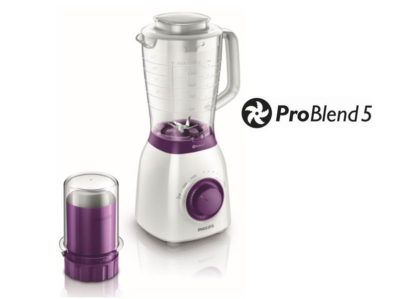 Philips Viva Collection HR2163/01 Tabletop blender 1.5L 600W Violet,White blender