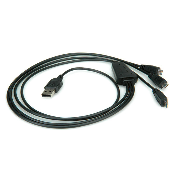 Secomp USB 2.0, 1x A - 3x Micro B, M/M, 0.8m 0.8м USB A 3 x Micro-USB B Черный