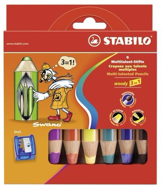 Stabilo woody 3 in 1 Мульти 6шт цветной карандаш