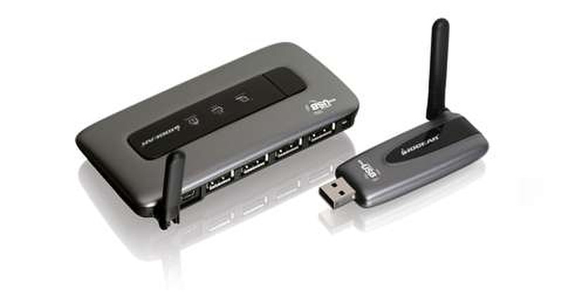 iogear Wireless USB Hub / Adapter Kit 480Мбит/с Черный, Cеребряный хаб-разветвитель