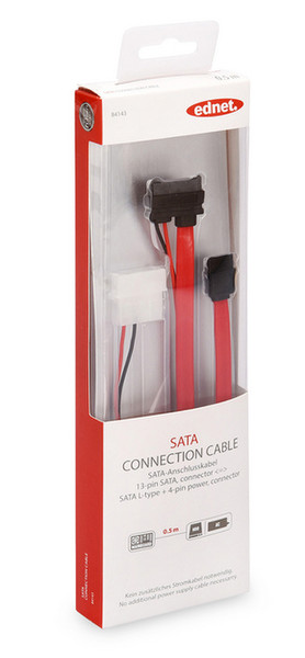 Ednet 84143 0.5м SATA 13-pin Красный кабель SATA