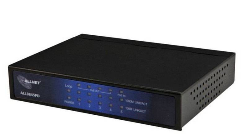 ALLNET ALL8845PD Неуправляемый L2 Gigabit Ethernet (10/100/1000) Power over Ethernet (PoE) Черный сетевой коммутатор