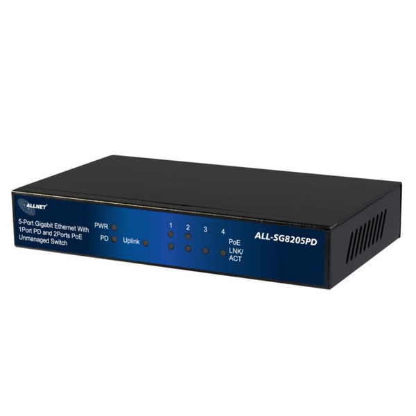 ALLNET ALL-SG8205PD Неуправляемый L2 Gigabit Ethernet (10/100/1000) Power over Ethernet (PoE) Черный сетевой коммутатор