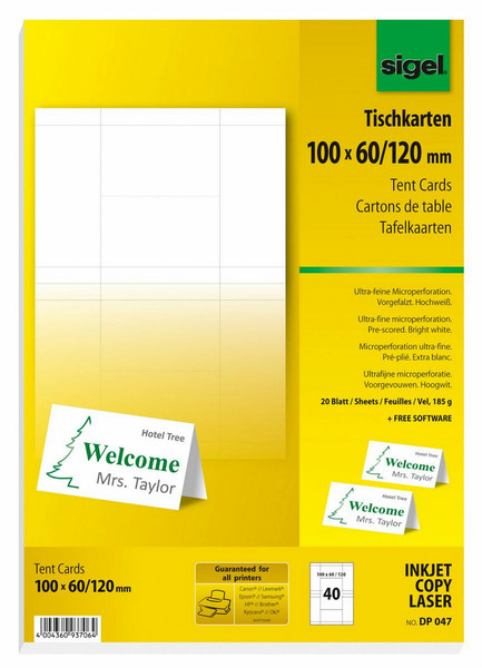 Sigel DP047 Weiß Non-adhesive printer label Druckeretikett