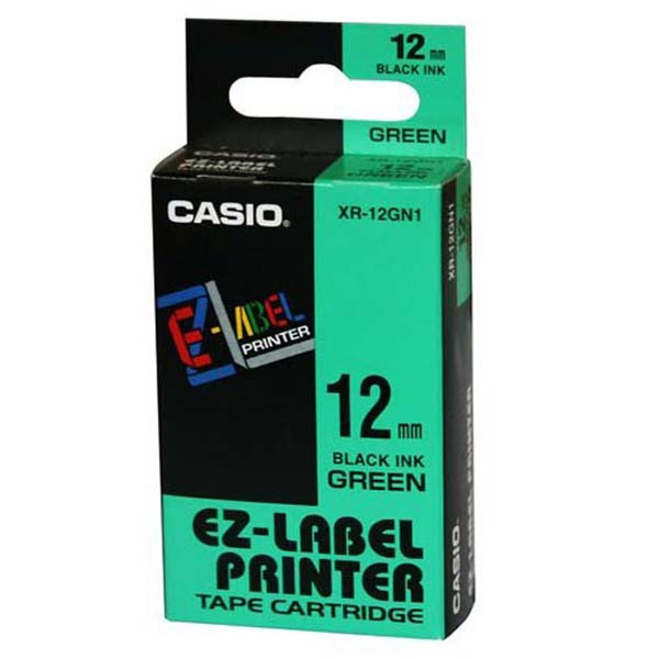 Casio XR-12GN1 Black on green label-making tape
