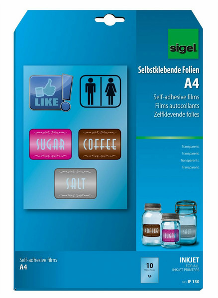 Sigel IF130 Прозрачный Self-adhesive printer label наклейка для принтеров
