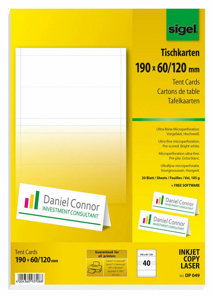 Sigel DP049 White Non-adhesive printer label printer label
