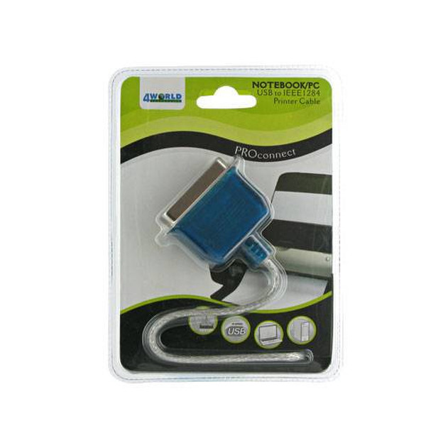 4World 02453 USB Port Parallel Синий, Серый кабельный разъем/переходник