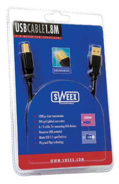 Sweex USB Cable AM/BM 3M Gold 3м кабель USB