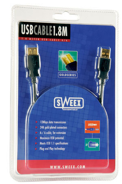 Sweex USB Cable AM/AF 3M Gold 3м кабель USB