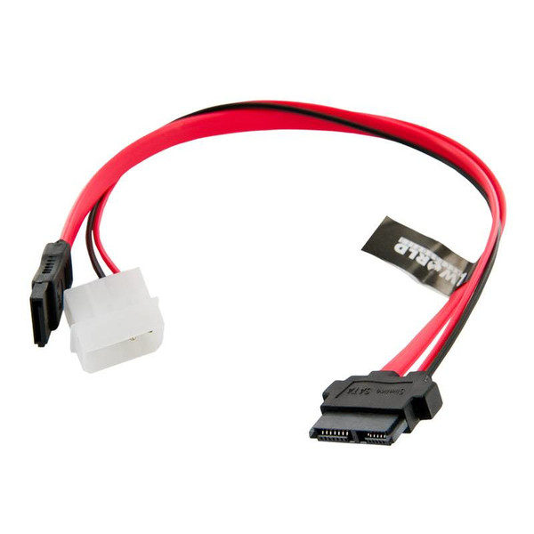 4World 08521 0.3048м SATA III 13-pin SATA III 7-pin + 4-pin Molex Черный, Красный, Белый кабель SATA
