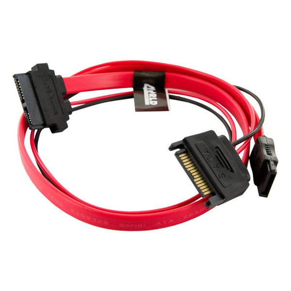 4World 08525 0.485m SATA III 15-pin (M) + SATA III 7-pin (F) SATA III 13-pin Slimline Black,Red SATA cable