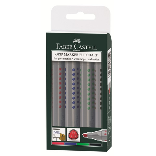 Faber-Castell GRIP 1535 Chisel tip Black,Blue,Green,Red 4pc(s) marker