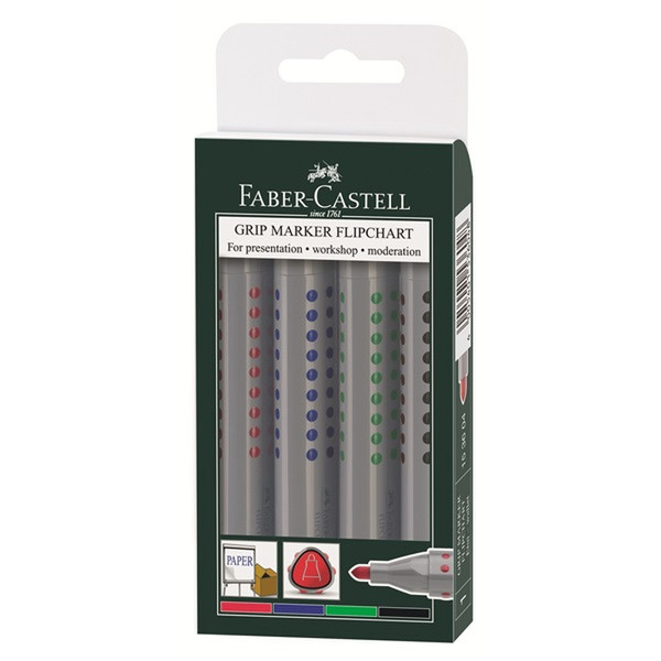 Faber-Castell GRIP 1536 Скошенный наконечник Черный, Синий, Зеленый, Красный 4шт маркер