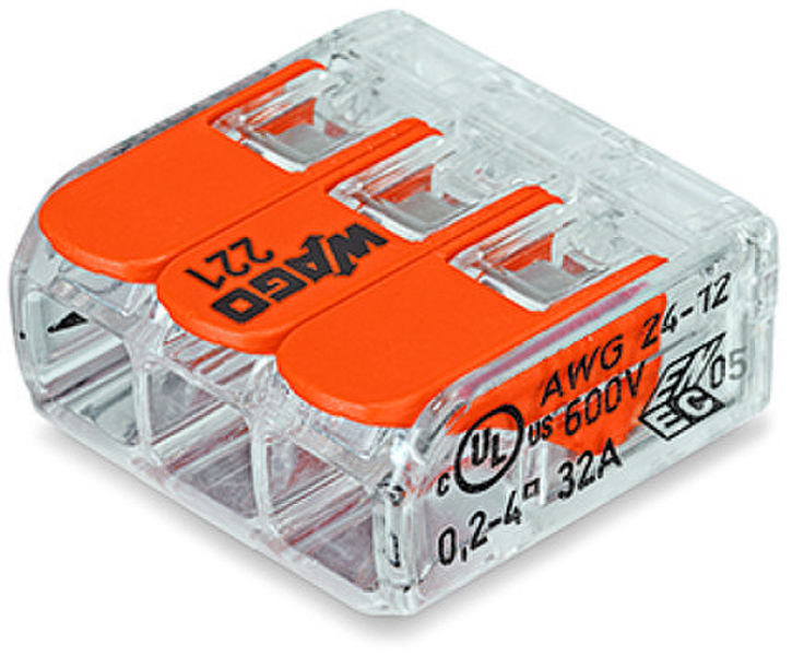 Wago 221-413 1P Orange,Transparent electrical terminal block