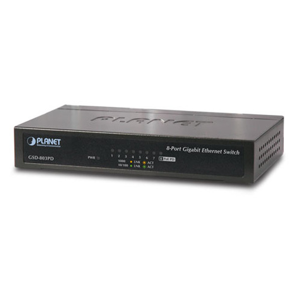 Planet GSD-803PD ungemanaged L2 Gigabit Ethernet (10/100/1000) Energie Über Ethernet (PoE) Unterstützung Schwarz Netzwerk-Switch