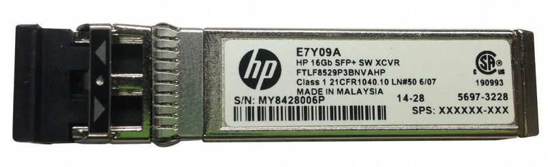 Hewlett Packard Enterprise 16GB SFP+ Short Wave 1-pack Extended Temperature Transceiver 16000Mbit/s SFP+ 850nm Multi-mode network transceiver module